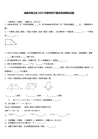 成都市锦江区2025年数学四下期末检测模拟试题含解析