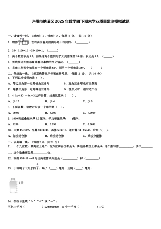 泸州市纳溪区2025年数学四下期末学业质量监测模拟试题含解析