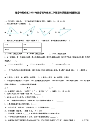 遂宁市船山区2025年数学四年级第二学期期末质量跟踪监视试题含解析