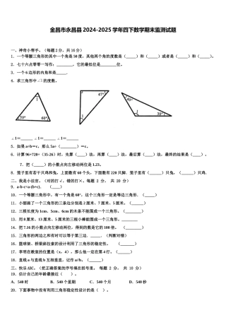 金昌市永昌县2024-2025学年四下数学期末监测试题含解析