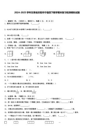 2024-2025学年甘肃省庆阳市宁县四下数学期末复习检测模拟试题含解析