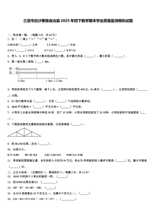 三亚市白沙黎族自治县2025年四下数学期末学业质量监测模拟试题含解析