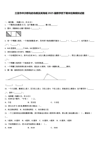 三亚市中沙群岛的岛礁及其海域2025届数学四下期末经典模拟试题含解析