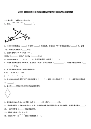 2025届海南省三亚市南沙群岛数学四下期末达标测试试题含解析