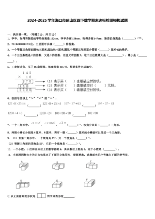 2024-2025学年海口市琼山区四下数学期末达标检测模拟试题含解析
