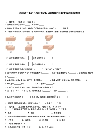 海南省三亚市五指山市2025届数学四下期末监测模拟试题含解析