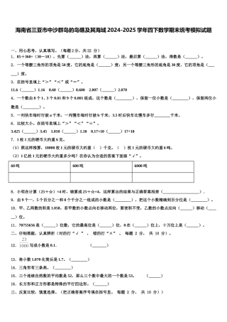 海南省三亚市中沙群岛的岛礁及其海域2024-2025学年四下数学期末统考模拟试题含解析