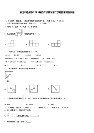 清远市连州市2025届四年级数学第二学期期末预测试题含解析