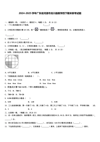 2024-2025学年广东省河源市龙川县数学四下期末联考试题含解析