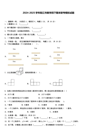 2024-2025学年阳江市数学四下期末联考模拟试题含解析