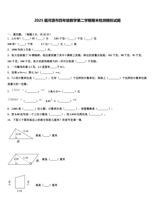 2025届河源市四年级数学第二学期期末检测模拟试题含解析
