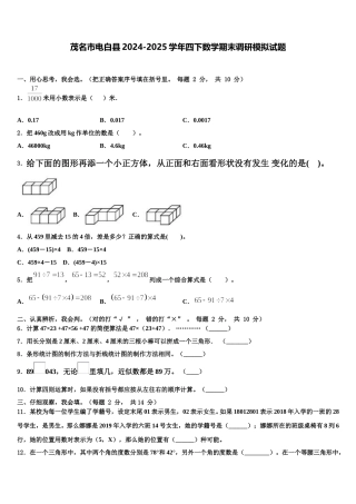 茂名市电白县2024-2025学年四下数学期末调研模拟试题含解析