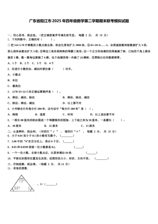 广东省阳江市2025年四年级数学第二学期期末联考模拟试题含解析