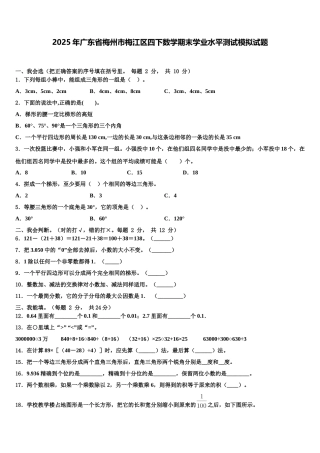 2025年广东省梅州市梅江区四下数学期末学业水平测试模拟试题含解析