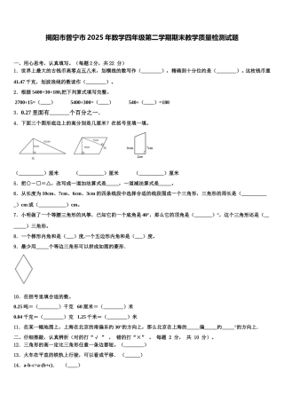 揭阳市普宁市2025年数学四年级第二学期期末教学质量检测试题含解析