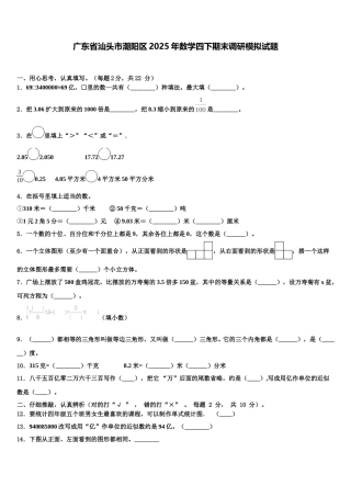 广东省汕头市潮阳区2025年数学四下期末调研模拟试题含解析