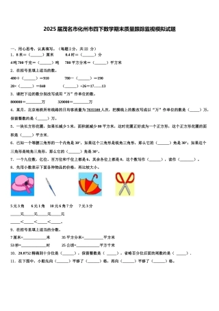 2025届茂名市化州市四下数学期末质量跟踪监视模拟试题含解析