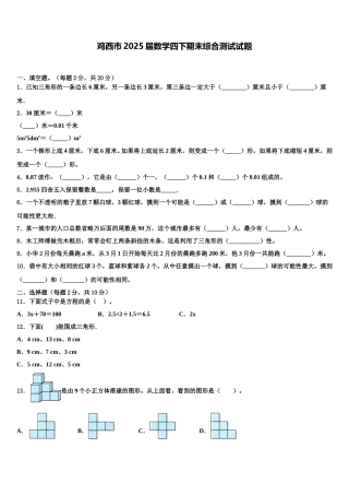 鸡西市2025届数学四下期末综合测试试题含解析