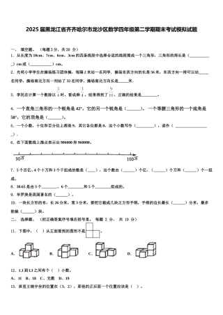 2025届黑龙江省齐齐哈尔市龙沙区数学四年级第二学期期末考试模拟试题含解析