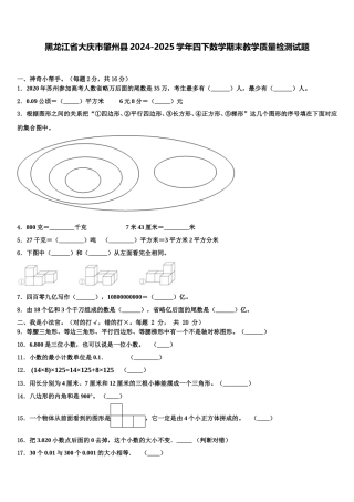 黑龙江省大庆市肇州县2024-2025学年四下数学期末教学质量检测试题含解析