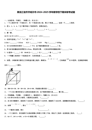 黑龙江省齐齐哈尔市2024-2025学年数学四下期末联考试题含解析