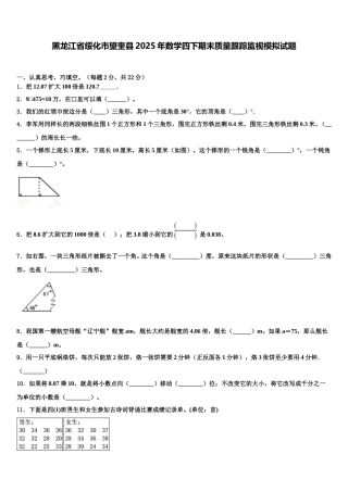 黑龙江省绥化市望奎县2025年数学四下期末质量跟踪监视模拟试题含解析