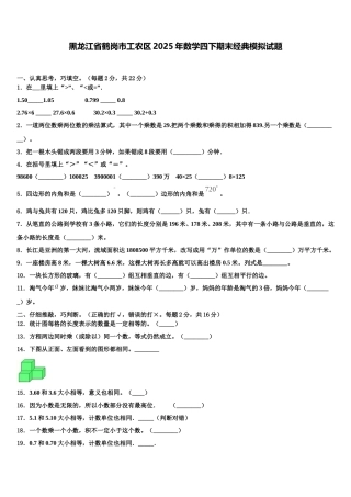黑龙江省鹤岗市工农区2025年数学四下期末经典模拟试题含解析