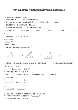 2025届黑龙江省大兴安岭地区漠河县四下数学期末复习检测试题含解析