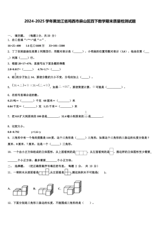 2024-2025学年黑龙江省鸡西市麻山区四下数学期末质量检测试题含解析