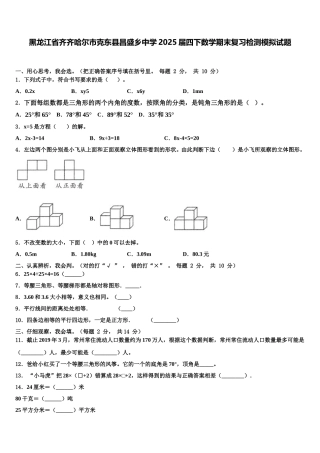 黑龙江省齐齐哈尔市克东县昌盛乡中学2025届四下数学期末复习检测模拟试题含解析
