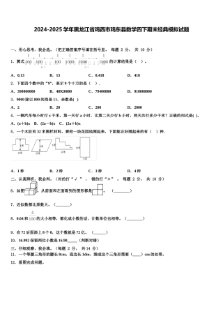 2024-2025学年黑龙江省鸡西市鸡东县数学四下期末经典模拟试题含解析