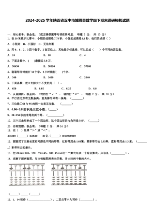 2024-2025学年陕西省汉中市城固县数学四下期末调研模拟试题含解析