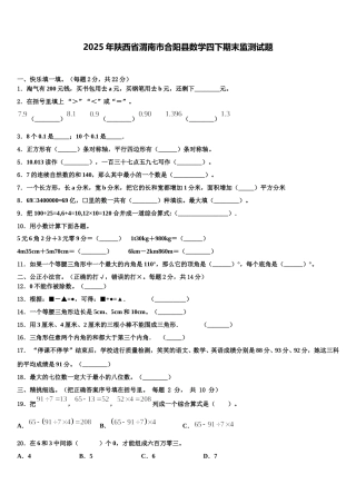 2025年陕西省渭南市合阳县数学四下期末监测试题含解析