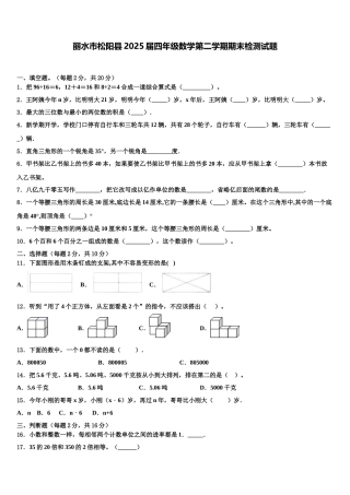 丽水市松阳县2025届四年级数学第二学期期末检测试题含解析