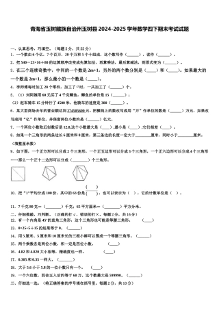 青海省玉树藏族自治州玉树县2024-2025学年数学四下期末考试试题含解析