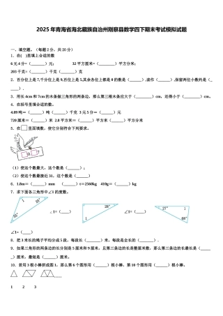2025年青海省海北藏族自治州刚察县数学四下期末考试模拟试题含解析