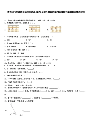 青海省玉树藏族自治州杂多县2024-2025学年数学四年级第二学期期末预测试题含解析