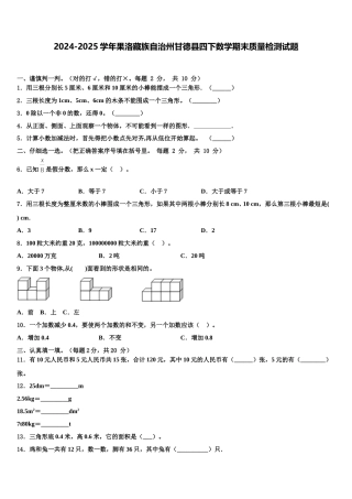 2024-2025学年果洛藏族自治州甘德县四下数学期末质量检测试题含解析
