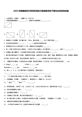 2025年新疆维吾尔阿克苏地区沙雅县数学四下期末达标检测试题含解析