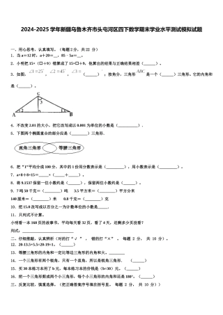 2024-2025学年新疆乌鲁木齐市头屯河区四下数学期末学业水平测试模拟试题含解析