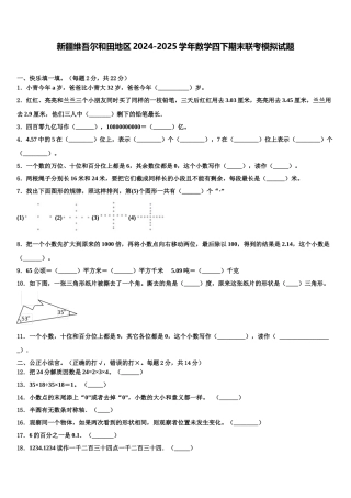 新疆维吾尔和田地区2024-2025学年数学四下期末联考模拟试题含解析
