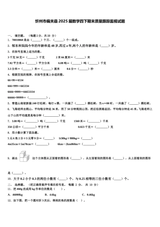 忻州市偏关县2025届数学四下期末质量跟踪监视试题含解析