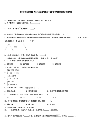 忻州市河曲县2025年数学四下期末教学质量检测试题含解析