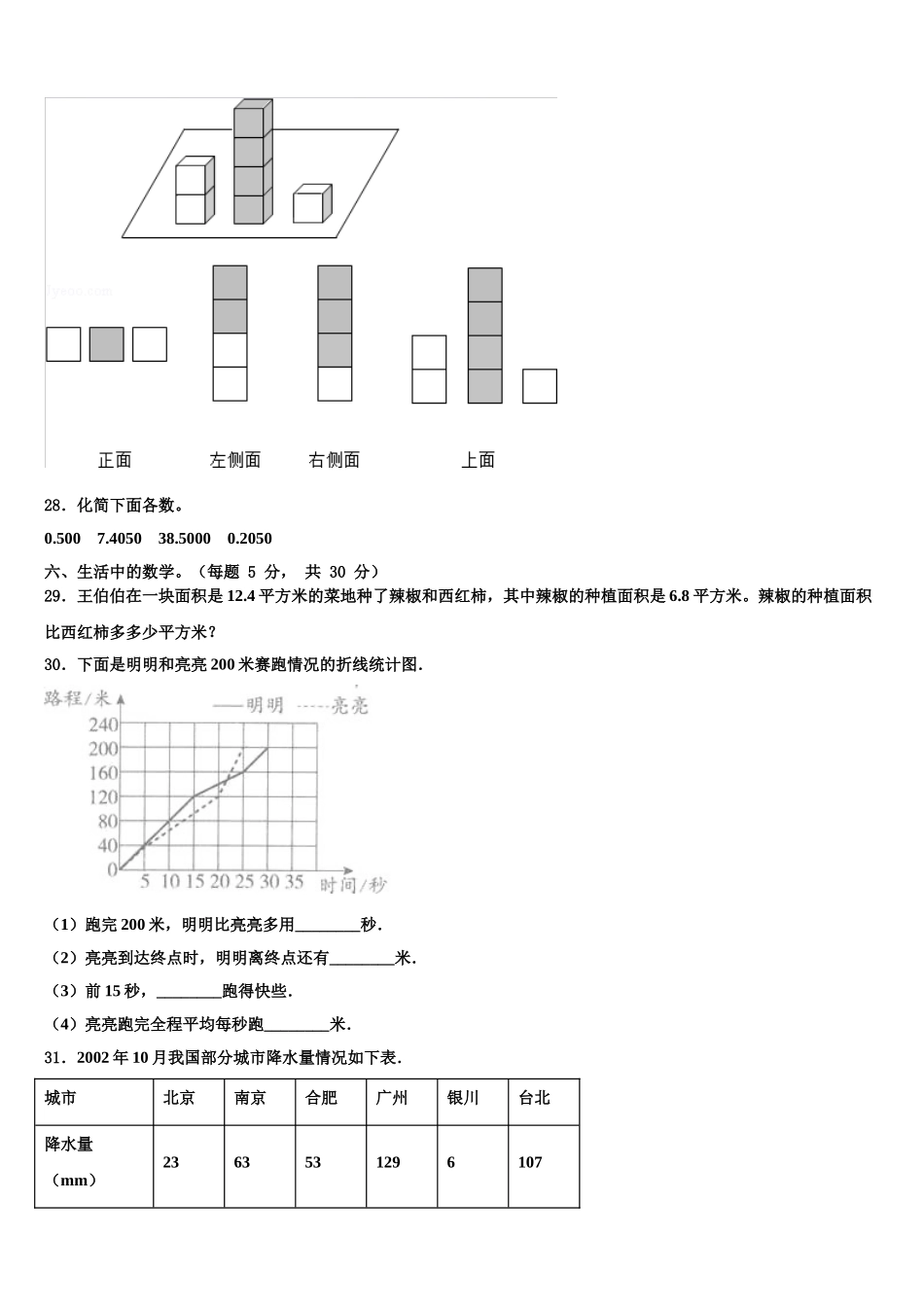 忻州市五台县2025年数学四年级第二学期期末质量检测试题含解析_第3页
