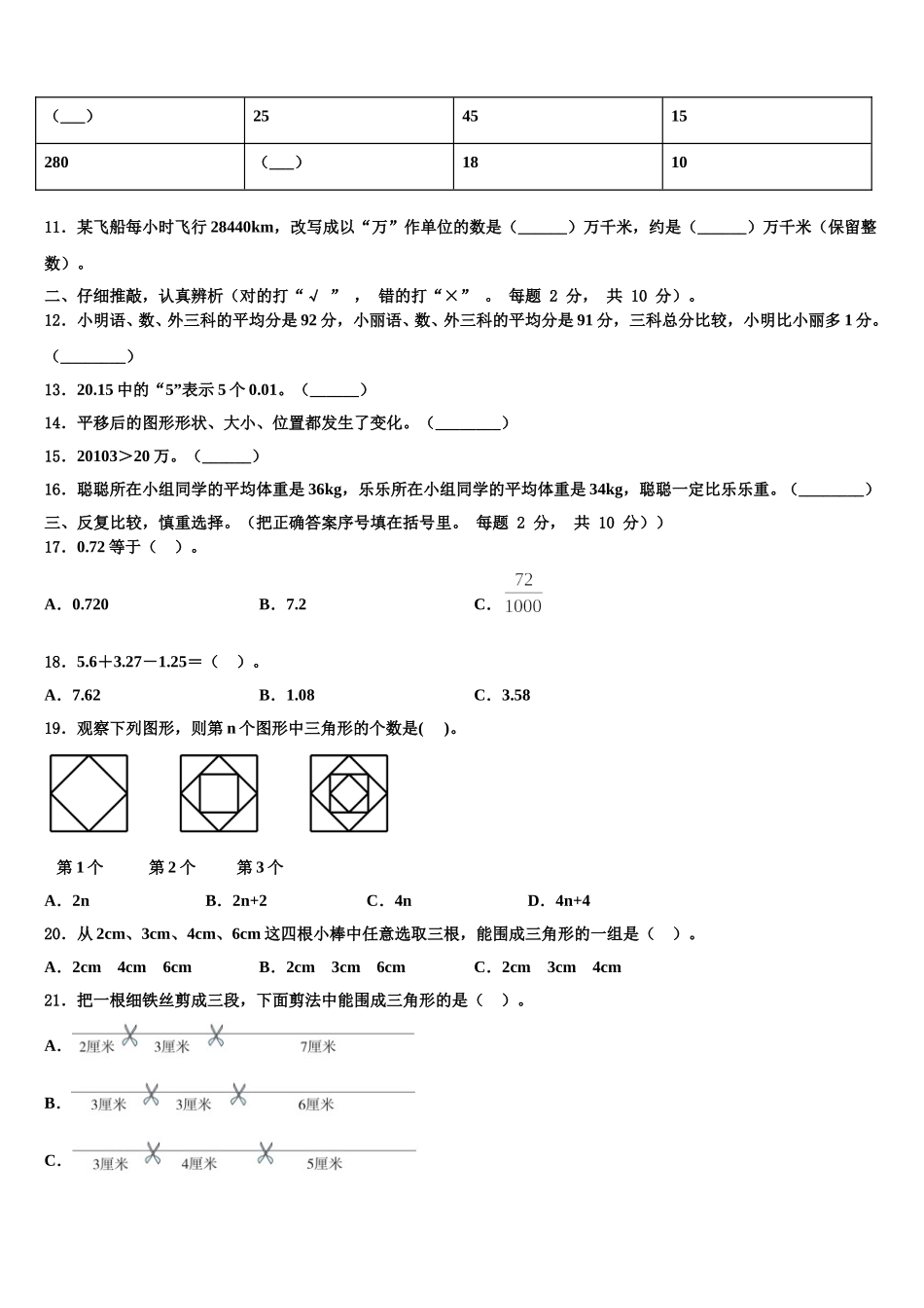 2025届太原市古交市四下数学期末统考模拟试题含解析_第2页
