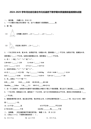2024-2025学年河北省石家庄市元氏县四下数学期末质量跟踪监视模拟试题含解析