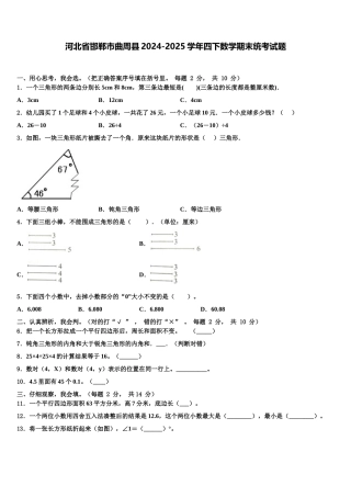 河北省邯郸市曲周县2024-2025学年四下数学期末统考试题含解析