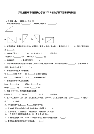河北省邯郸市魏县民办学校2025年数学四下期末联考试题含解析