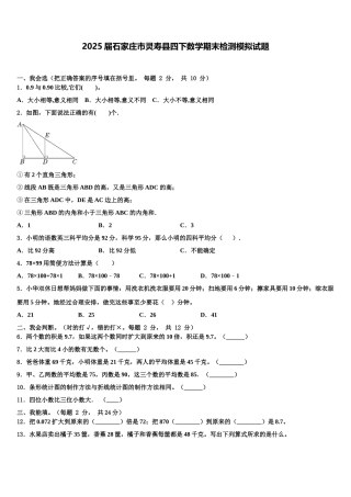 2025届石家庄市灵寿县四下数学期末检测模拟试题含解析