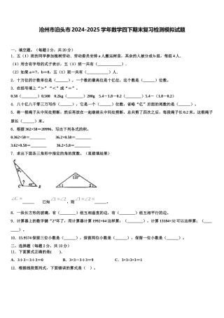 沧州市泊头市2024-2025学年数学四下期末复习检测模拟试题含解析